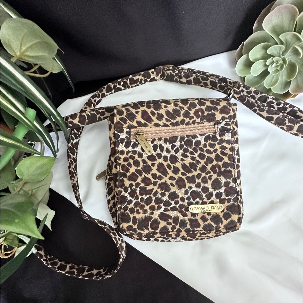 Travelon Leopard Print Crossbody Bag - Earth Tone Bag, Mocha Hue Crossbody - Picture 10 of 10